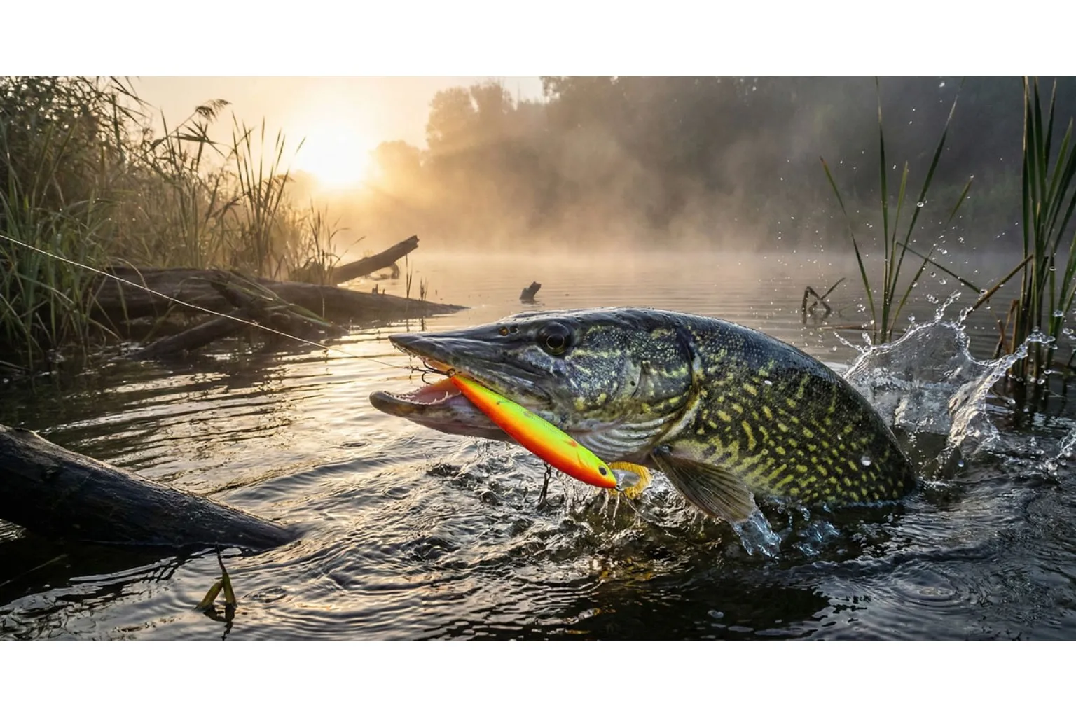 Агресивна щука , атакуваща воблер