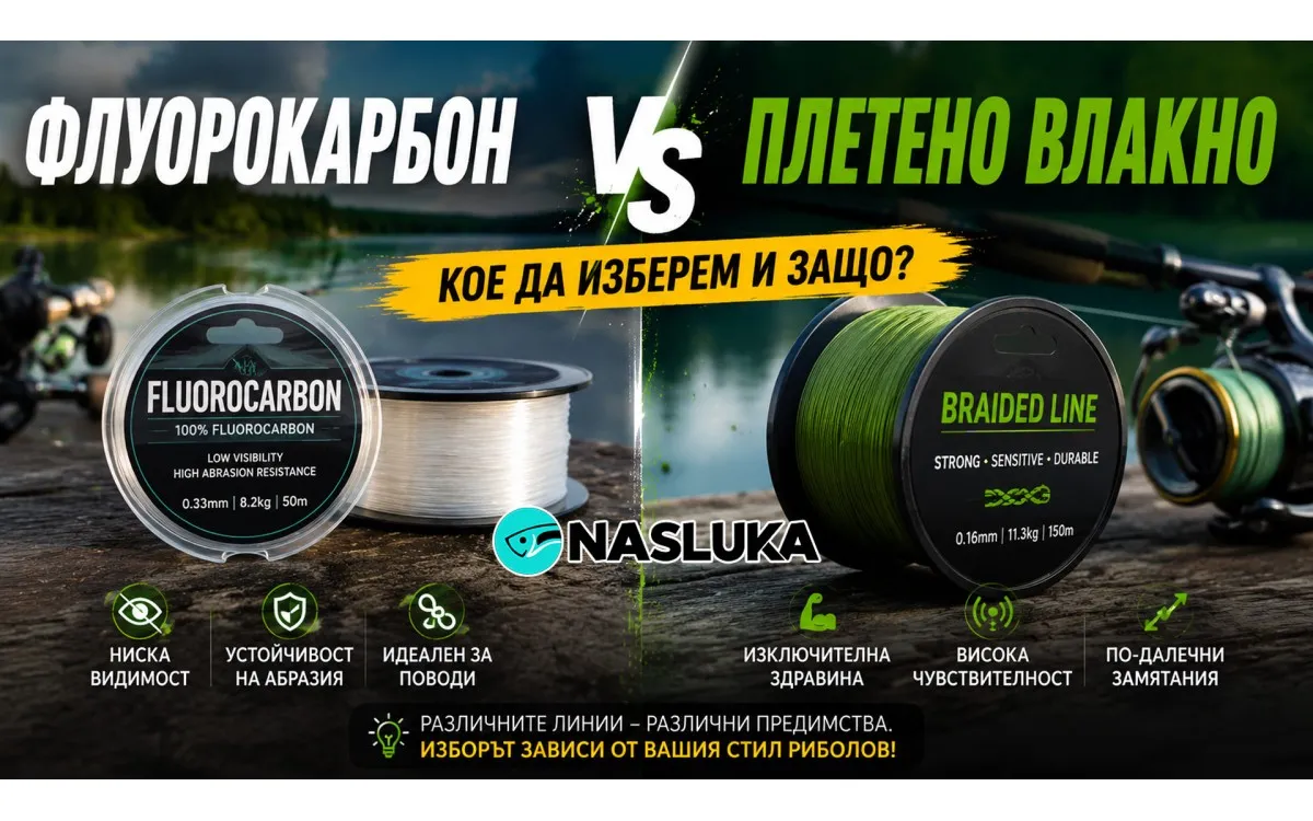 Флуорокарбон vs плетено влакно - кое да изберем и защо