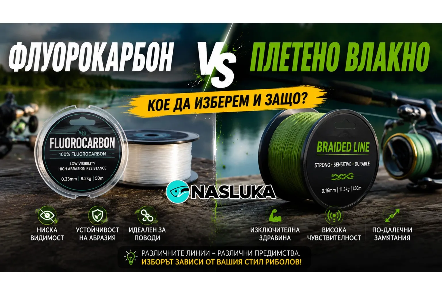Флуорокарбон vs плетено влакно - кое да изберем и защо