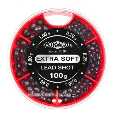 Тежести за плувка в кутия Mikado Extra Soft Lead Shot - 0.20-1.00г  - 100г