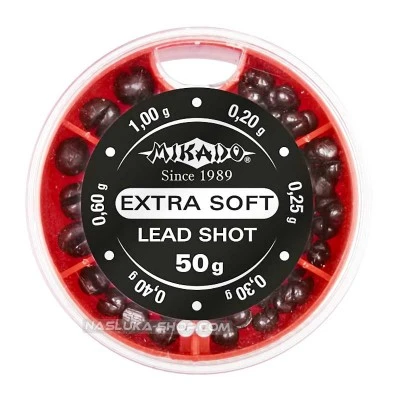Тежести за плувка в кутия Mikado Extra Soft Lead Shot - 50г