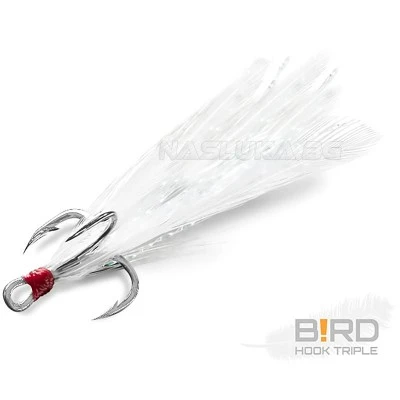 Тройни куки с пера Delphin B!rd Triple Hook - 3 бр. - White