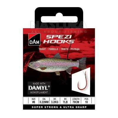 Вързани куки за пъстърва DAM Spezi Hooks - Trout Red - 10 бр.