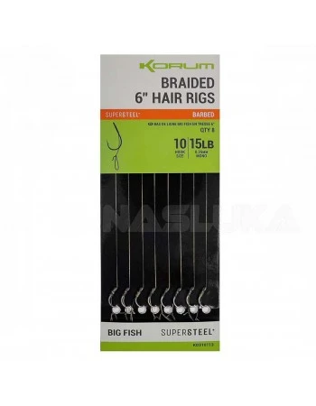 Вързани куки на косъм за метод фидер Korum Braided Hair Rigs 6"/15см - 8 бр.