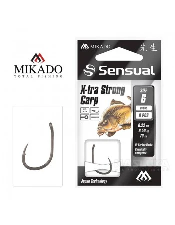 Вързани куки за шаран Mikado Sensual X-tra Strong Carp DB, 70 см - 8 бр.