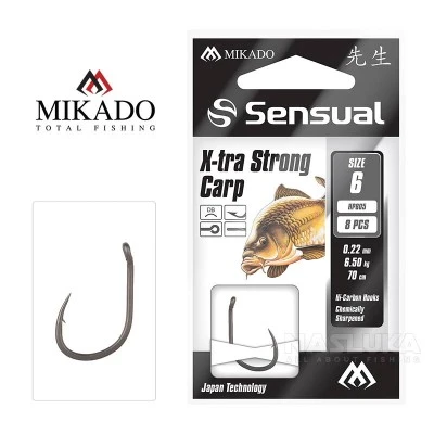 Вързани куки за шаран Mikado Sensual X-tra Strong Carp DB, 70 см - 8 бр.
