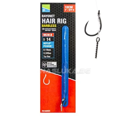 Вързани куки с клин за метод фидер Preston Innovation Bayonet Hair Rig 10см - Barbless