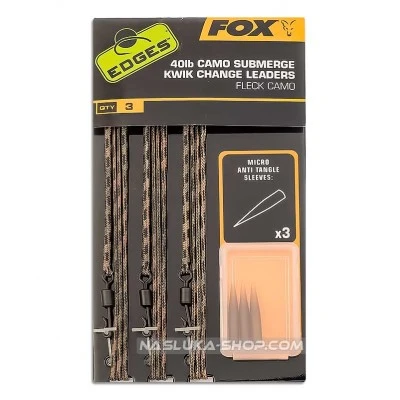 Шарански монтажи с бързи връзки и конуси Fox Camo Submerge Kwik Change Leaders - Fleck Camo