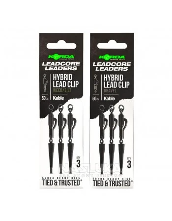 Шарански монтажи Korda Kable Leadcore Leaders - Hybrid Lead Clip Ring Swivel - 50см