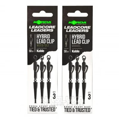 Шарански монтажи Korda Kable Leadcore Leaders - Hybrid Lead Clip Ring Swivel - 50см