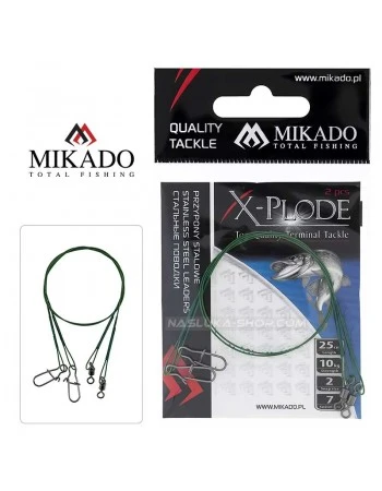 Стоманени поводи за риболов на хищници Mikado X-Plode - 15кг - 2 бр.