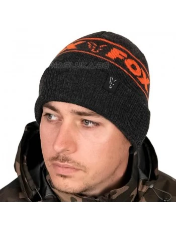 Топла зимна шапка Fox Collection Beanie - Black/Orange