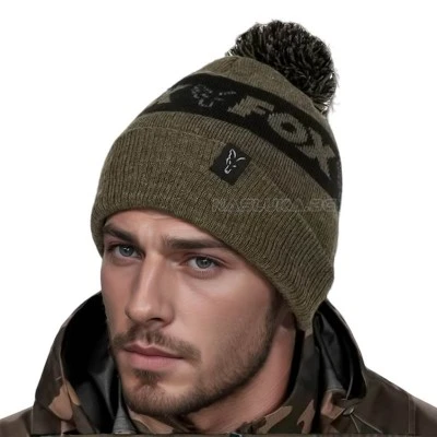 Топла зимна шапка Fox Collection Bobble Hat - Green/Black