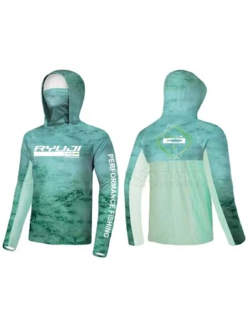 Слънцезащитна блуза Ryuji UV Performance Hoodie + Neck, Green Sky