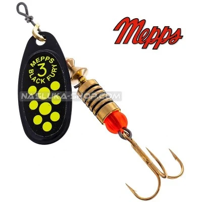 Mepps Black Fury N Chartreuse Dots Блесна Mepps Black Fury N-Chartreuse Dots