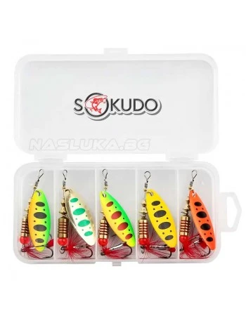 Комплект въртящи блесни за риболов Sokudo River Spinners - 5бр.