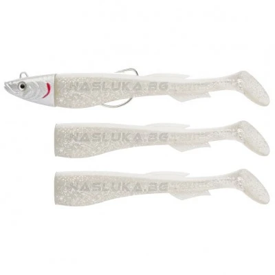 Сет от 3 бр. силиконови примамки и джиг глава Berkley Powerbait Power Sardine - 12см 15г - Snow White