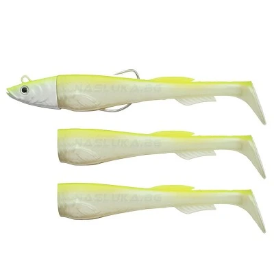 Berkley Powerbait 12см 15г White Chart Сет от 3 бр. силиконови примамки и джиг глава Berkley Powerbait Power Sardine - 12см 15г - White Chart