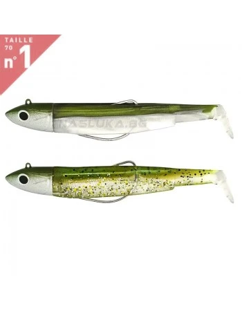 Комплект от 2 джиг глави 6.0г и 2 тела Fiiish Black Minnow 70 No1 Double Combo - Off Shore / цвят Kaki Glitter