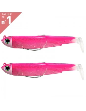 Комплект от 2 джиг глави 3.0г и 2 тела Fiiish Black Minnow 70 No1 Double Combo - Shore / цвят Rose Fluo