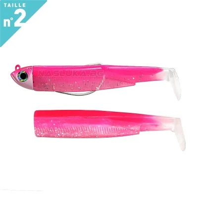 Комплект от 2 джиг глави 5.0г и 2 тела Fiiish Black Minnow 90 No2 Double Combo Shore - цвят Rose Fluo
