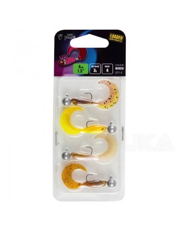 Комплект от 4 силиконови примамки с джиг глави Fox Rage Micro Grub Tail UV Loaded 4см/3г - Mixed