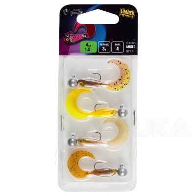 Комплект от 4 силиконови примамки с джиг глави Fox Rage Micro Grub Tail UV Loaded 4см/3г - Mixed