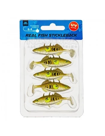 Силиконови шадове Mikado Real Fish Stickleback 8см, 5 бр., цвят Green Pumpkin