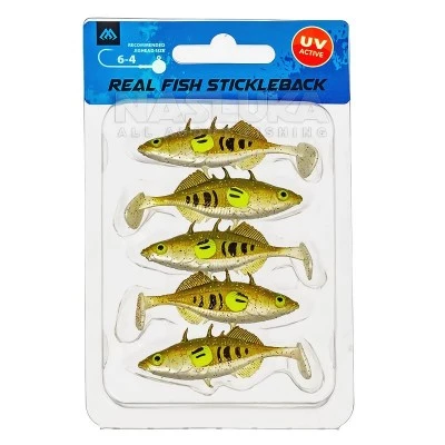 Силиконови шадове Mikado Real Fish Stickleback 5см, 5 бр., цвят Green Pumpkin