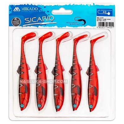 Сет от 5 бр. силиконови шадове Mikado Sicario 10.5см - цвят Red Tiger