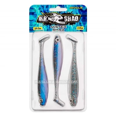 Mister Shad 10 см 3 бр. Blue Glit Силиконови шадове Ryuji Mister Shad 10 см - 3 бр. - цвят Blue Glit