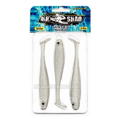 Mister Shad 10 см 3 бр. Pearl White Glow Силиконови шадове Ryuji Mister Shad 10 см - 3 бр. - цвят Pearl White Glow