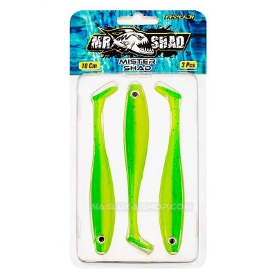 Mister Shad 10 см 3 бр. UV Lime Силиконови шадове Ryuji Mister Shad 10 см - 3 бр. - цвят UV Lime