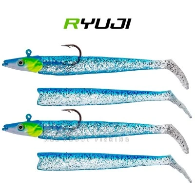 Комплект от 2 джиг глави и 4 тела Ryuji Snake Shad 10 г, Blue Silver
