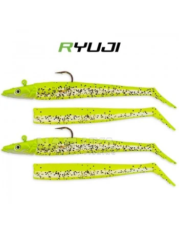 Комплект от 2 джиг глави и 4 тела Ryuji Snake Shad 16 г, Chartreuse UV