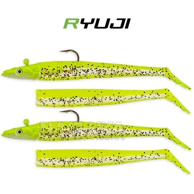 Комплект от 2 джиг глави и 4 тела Ryuji Snake Shad 16 г, Chartreuse UV