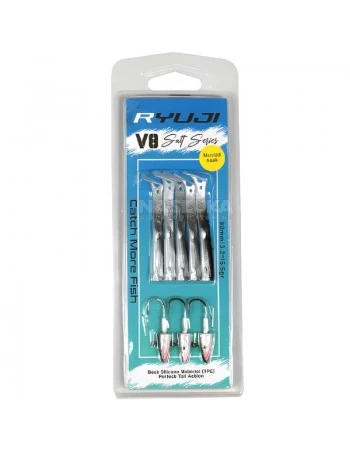 Комплект от 5 силиконови примамки и 3 джиг глави Ryuji V8 Salt Series 80мм/5.5г, Black Back