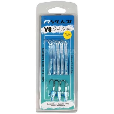 Комплект от 5 силиконови примамки и 3 джиг глави Ryuji V8 Salt Series 80мм/5.5г, Blue