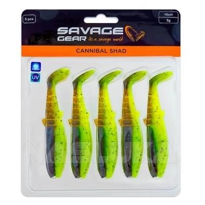 Savage Gear Cannibal Shad 8см, 5г, Chartreuse Pumpkin Комплект от 5 бр. силиконови примамки Savage Gear Cannibal Shad 8см, 5г, Chartreuse Pumpkin