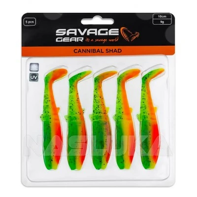 Комплект от 5 бр. силиконови примамки Savage Gear Cannibal Shad 10см/9г - FireCracker Комплект от 5 бр. силиконови примамки Savage Gear Cannibal Shad 10см/9г - FireCracker