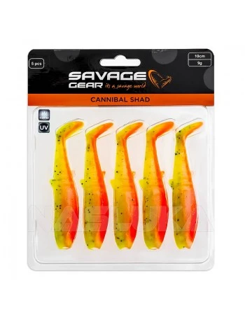 Комплект от 5 бр. силиконови примамки Savage Gear Cannibal Shad 8см, 5г, Lemon Cracker