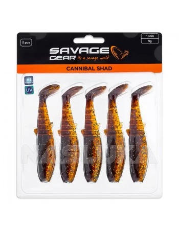 Комплект от 5 бр. силиконови примамки Savage Gear Cannibal Shad 8см, 5г, Motoroil UV