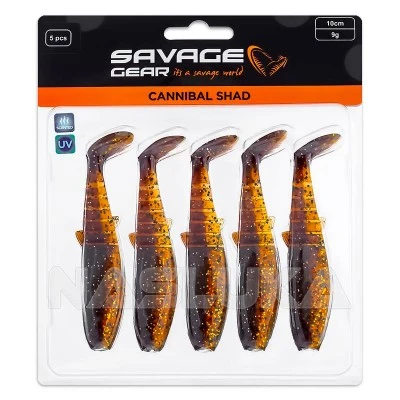 Savage Gear Cannibal Shad 8см, 5г, Motoroil UV Комплект от 5 бр. силиконови примамки Savage Gear Cannibal Shad 8см, 5г, Motoroil UV