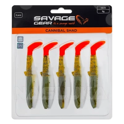 Savage Gear Cannibal Shad 8см, 5г, Olive Hot Orange Комплект от 5 бр. силиконови примамки Savage Gear Cannibal Shad 8см, 5г, Olive Hot Orange