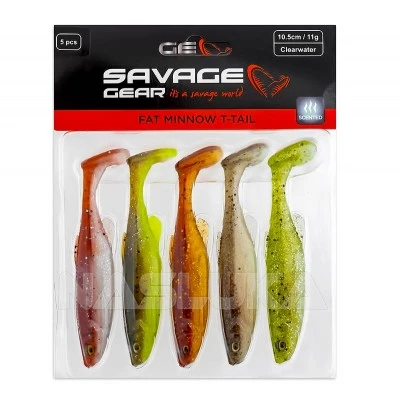 Комплект от 5 бр. силиконови примамки Savage Gear Fat Minnow T-Tail 10.5см/11г - Clearwater Mix