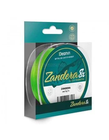Плетено 8-нишково влакно за спининг Delphin Zandera 8X Fluo Green - 150м