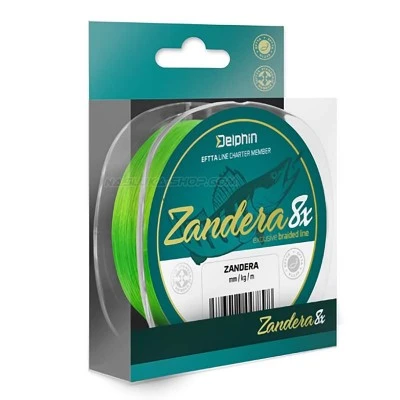 Плетено 8-нишково влакно за спининг Delphin Zandera 8X Fluo Green - 150м