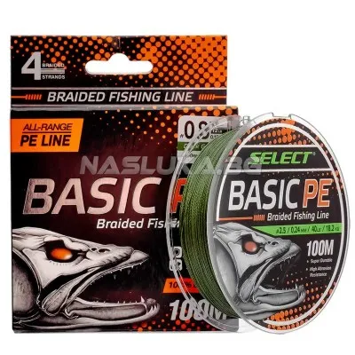 Плетено 4-нишково влакно за спининг Select Basic PE 4X, 100 м, Dark Green