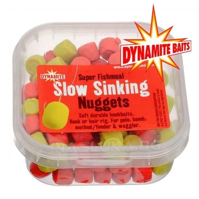 Бавнопотъващи меки пелети Dynamite Baits Slow Sinking Nuggets Super Fishmeal - Yellow/Red