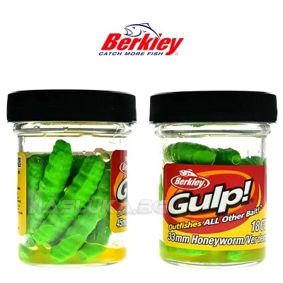 Ароматизирана камола Berkley Gulp HoneyWorm 3.3см, 18 бр., Green Spring